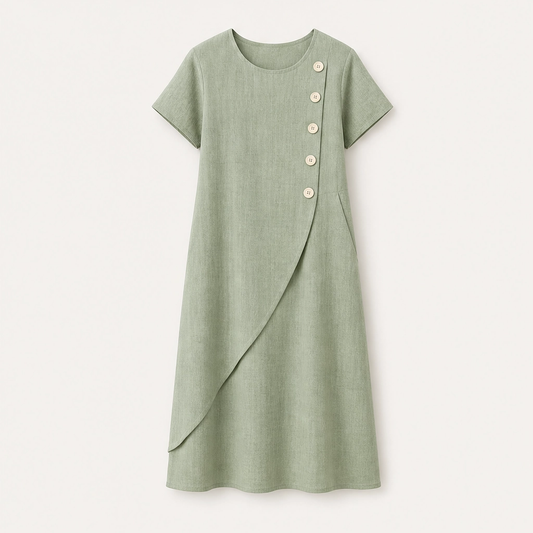 Solene – Asymmetrical Button Breathable Summer Midi Dress + 50% OFF