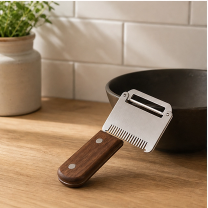 Hearthen™ – 3-in-1 Stainless Steel Scallion Shredder, Peeler & Bottle Opener with Wood Handle + 50% OFF