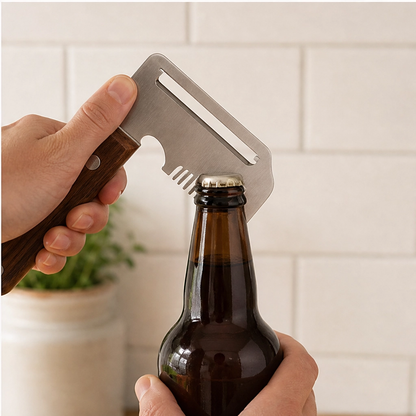 Hearthen™ – 3-in-1 Stainless Steel Scallion Shredder, Peeler & Bottle Opener with Wood Handle + 50% OFF