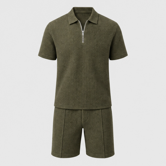 Driftcrest™ – Breathable Waffle-Knit Zip Polo & Shorts Set + 50% OFF