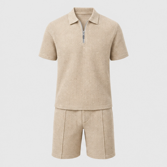 Driftcrest™ – Breathable Waffle-Knit Zip Polo & Shorts Set + 50% OFF