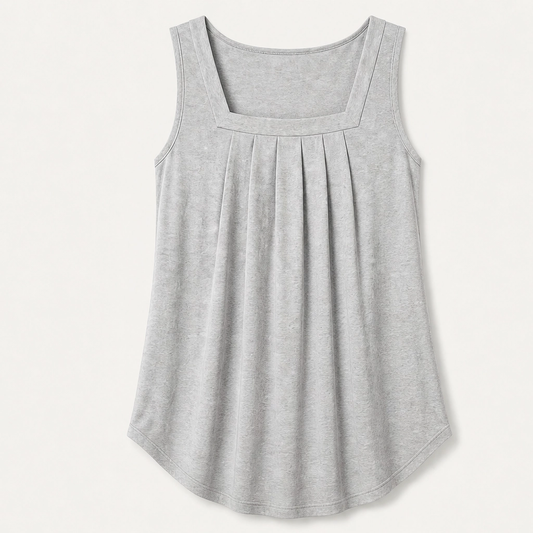 Vellara – Pleated Square Neck Flowy Sleeveless Tank Top + 50% OFF