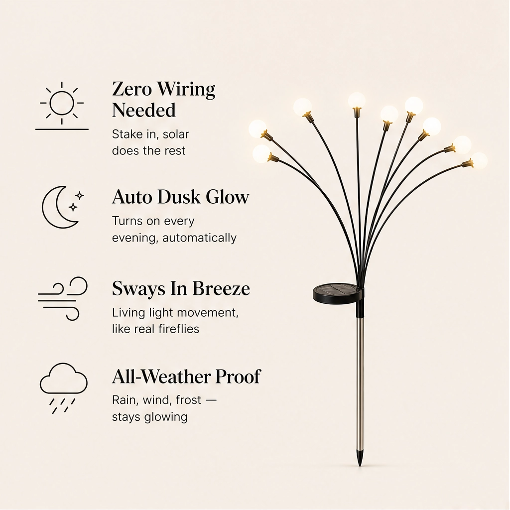 Lumora – Solar Firefly Garden Lights, Swaying Stems & Warm Dusk-to-Dawn Glow + 50% OFF