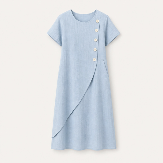 Solene – Asymmetrical Button Breathable Summer Midi Dress + 50% OFF