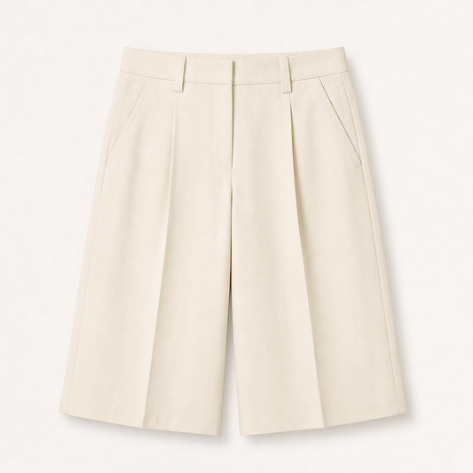 Soline – High-Waist Pleated Tailored Bermuda Shorts + 50% OFF