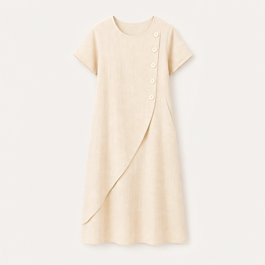 Solene – Asymmetrical Button Breathable Summer Midi Dress + 50% OFF