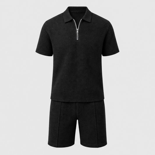 Driftcrest™ – Breathable Waffle-Knit Zip Polo & Shorts Set + 50% OFF