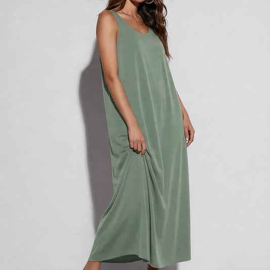 Driftbloom™ – Sleeveless A-Line Maxi Dress with Hidden Pockets + 50% OFF