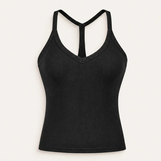 Ribelle – Ribbed V-Neck Tank Top with Built-In Shelf Bra + 1+1 FREE