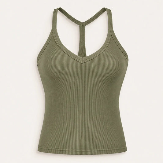 Ribelle – Ribbed V-Neck Tank Top with Built-In Shelf Bra + 1+1 FREE