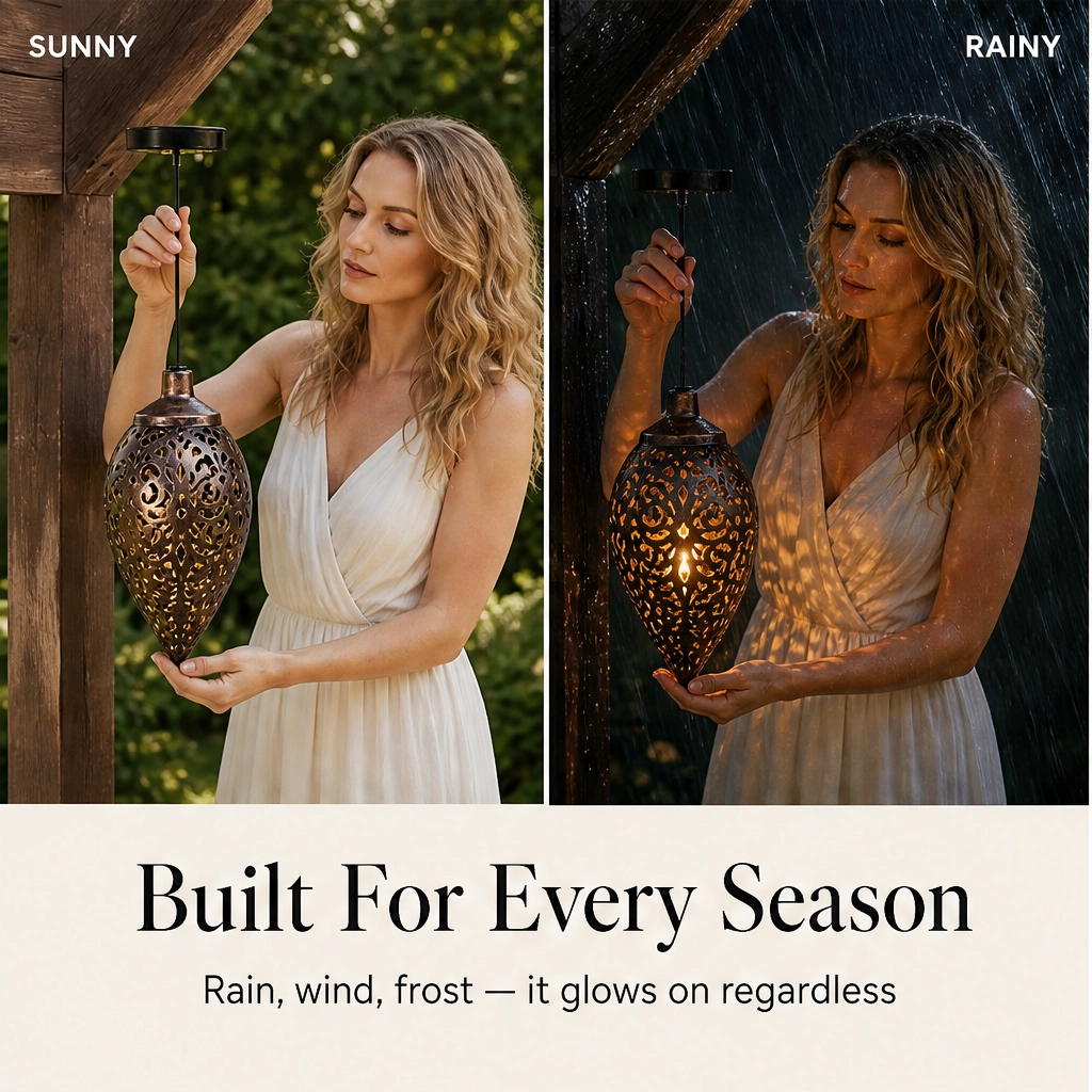 Duskwell – Solar Teardrop Lantern with Moroccan Cutout Glow & Dusk-to-Dawn Sensor + 50% OFF