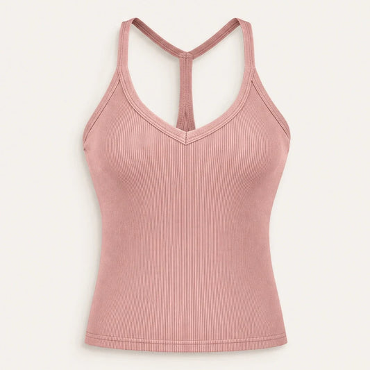 Ribelle – Ribbed V-Neck Tank Top with Built-In Shelf Bra + 1+1 FREE