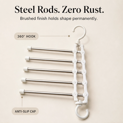 Alcove™ – 5-Tier Foldable Pants Hanger with Stainless Steel Bars + 50% OFF