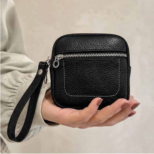 Pebblewick – Genuine Leather Mini Wallet with Double Zip & Keyring + 50% OFF