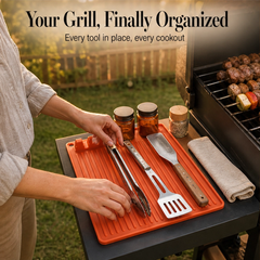 GrillNest™ – Heat-Resistant Silicone Grill Mat with Raised Drip Edge & Utensil Holder + 50% OFF