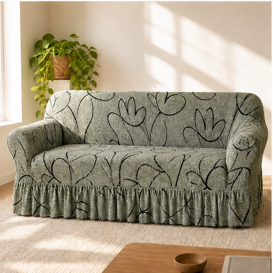 Willowdrape – Stretch-Fit Skirted Sofa Slipcover with Ruffled Hem + 50% OFF