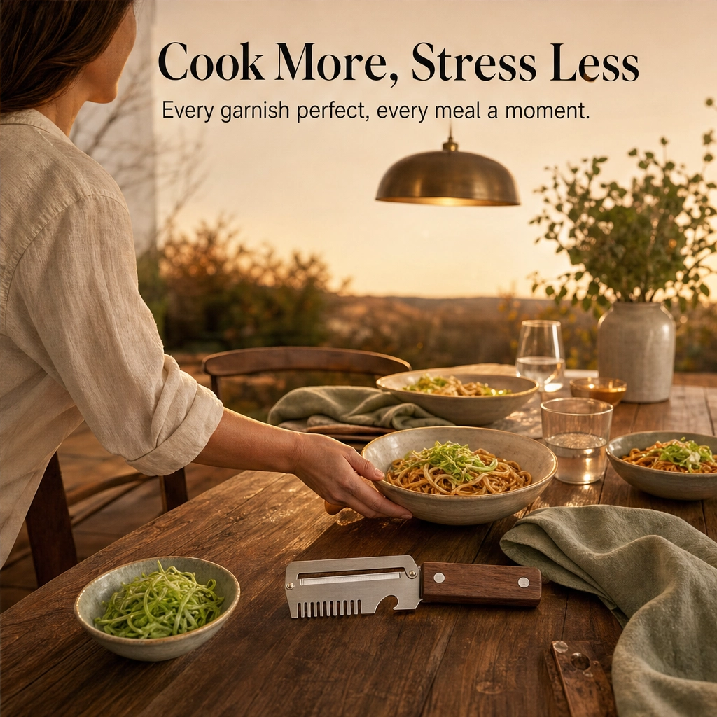 Hearthen™ – 3-in-1 Stainless Steel Scallion Shredder, Peeler & Bottle Opener with Wood Handle + 50% OFF