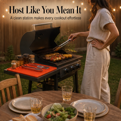 GrillNest™ – Heat-Resistant Silicone Grill Mat with Raised Drip Edge & Utensil Holder + 50% OFF
