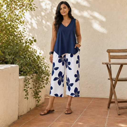Floravelle™ – Asymmetrical Hem Top & Floral Capri Pants Set + 50% OFF