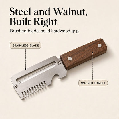 Hearthen™ – 3-in-1 Stainless Steel Scallion Shredder, Peeler & Bottle Opener with Wood Handle + 50% OFF