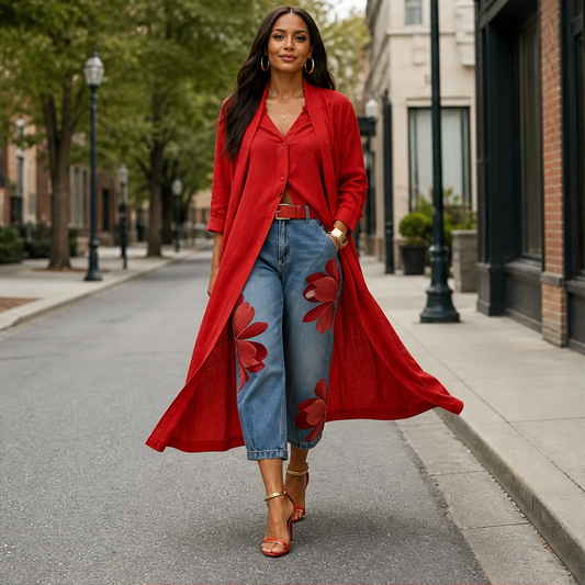 Petalene – Artistic Floral-Print Wide-Leg Cropped Jeans + 50% OFF