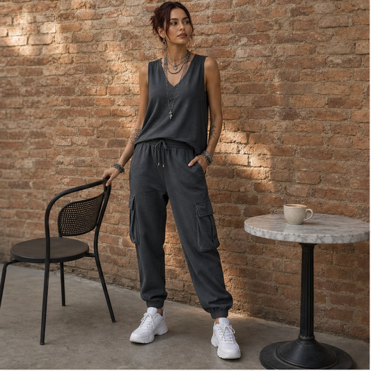 Slateline™ – Relaxed 2-Piece Tank Top & Cargo Jogger Set + 50% OFF
