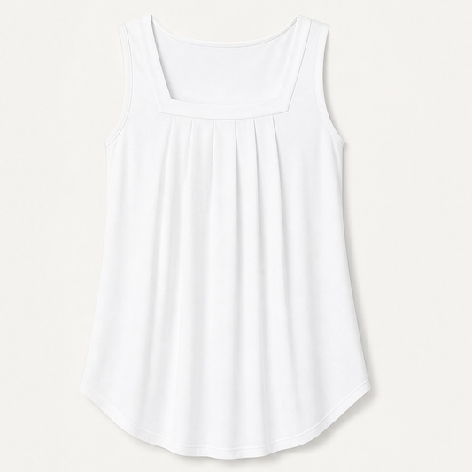 Vellara – Pleated Square Neck Flowy Sleeveless Tank Top + 50% OFF
