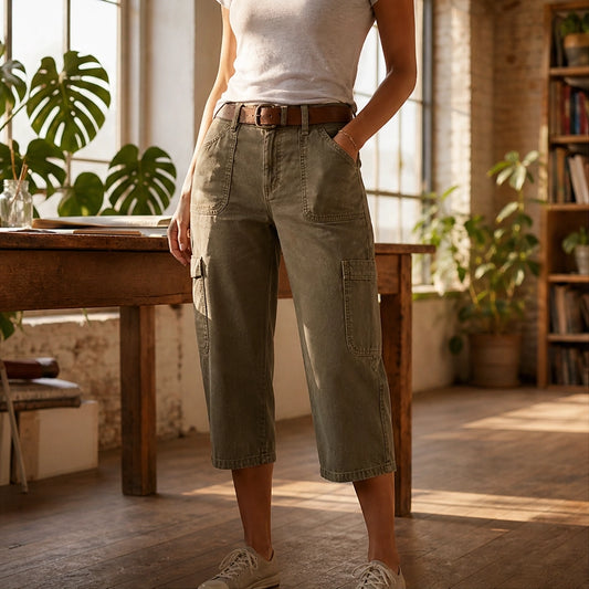 Wrenly – Relaxed-Fit Cargo Capris with Deep Utility Pockets & Breathable Fabric + 50% OFF