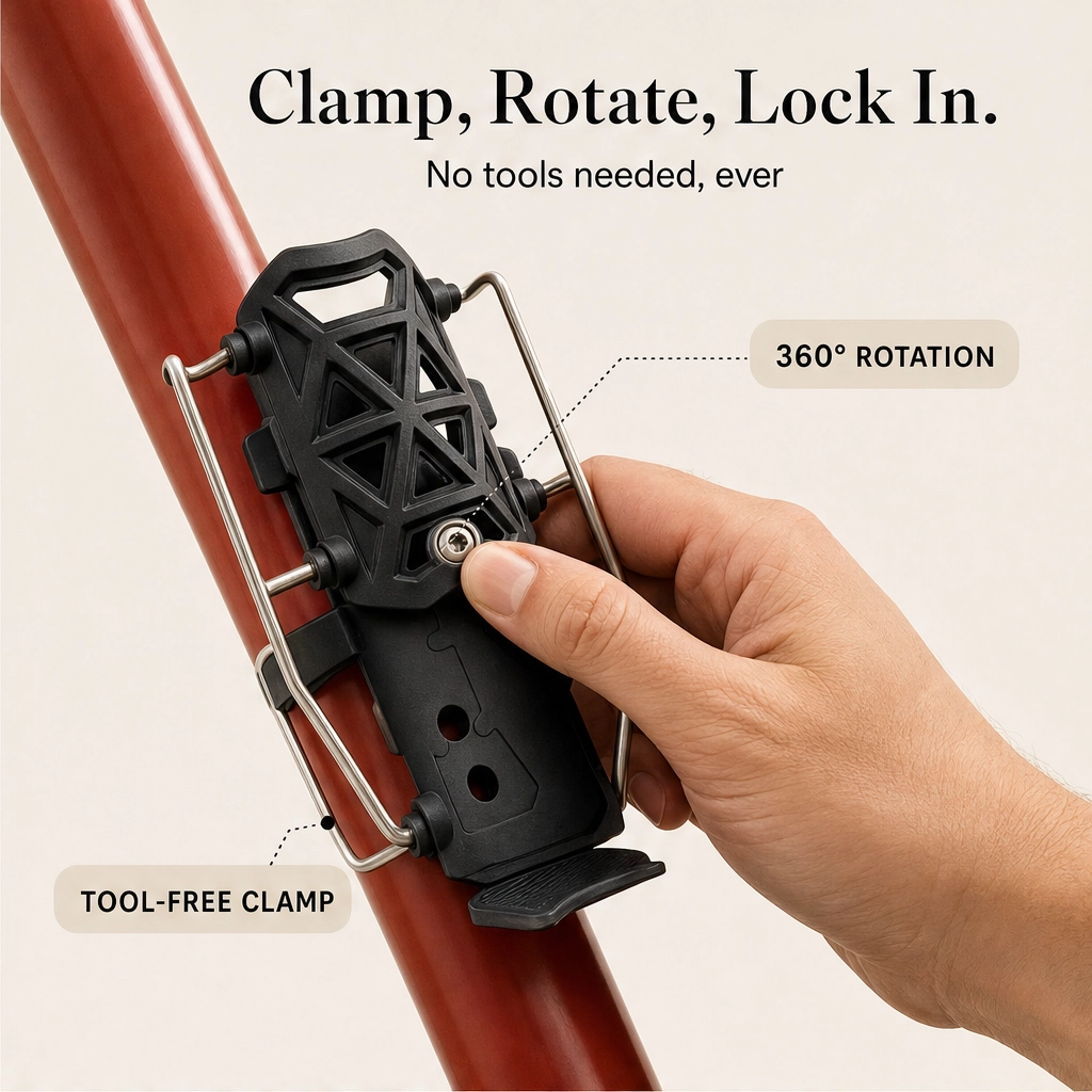 Talon™ – Universal-Fit Adaptive Bike Bottle Cage with 360° Rotation & Tool-Free Mount + 50% OFF