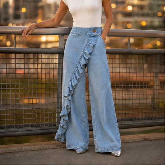 Volanté – High-Waist Ruffle Wide-Leg Denim Pants + 50% OFF