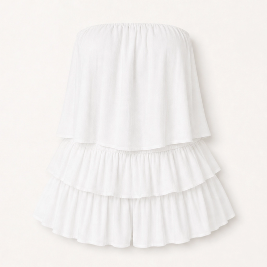 Solene – Strapless Tiered Ruffle Smocked Summer Romper + 50% OFF