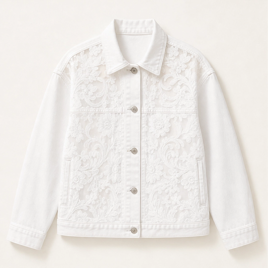 Fleurette – Floral Lace Patchwork Loose Denim Jacket + 50% OFF
