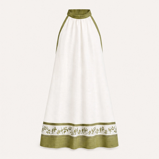 Olivelle – Floral Trim Sleeveless A-Line Linen-Blend Mini Dress + 50% OFF