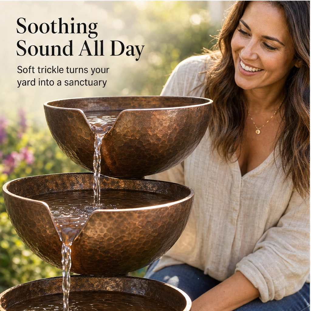 Dewbrook – Rain-Fed 3-Tier Cascading Bird Bath & Garden Water Feature + 50% OFF