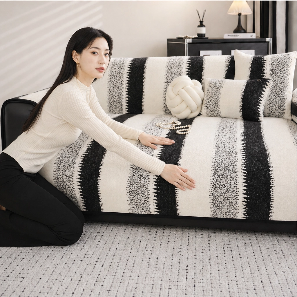 Wovenly – Non-Slip Textured Stripe Sofa Cover & Cushion Cover + 50% OFF