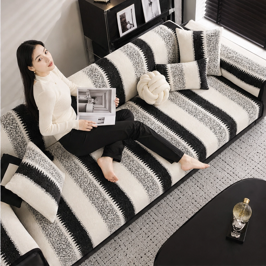 Wovenly – Non-Slip Textured Stripe Sofa Cover & Cushion Cover + 50% OFF