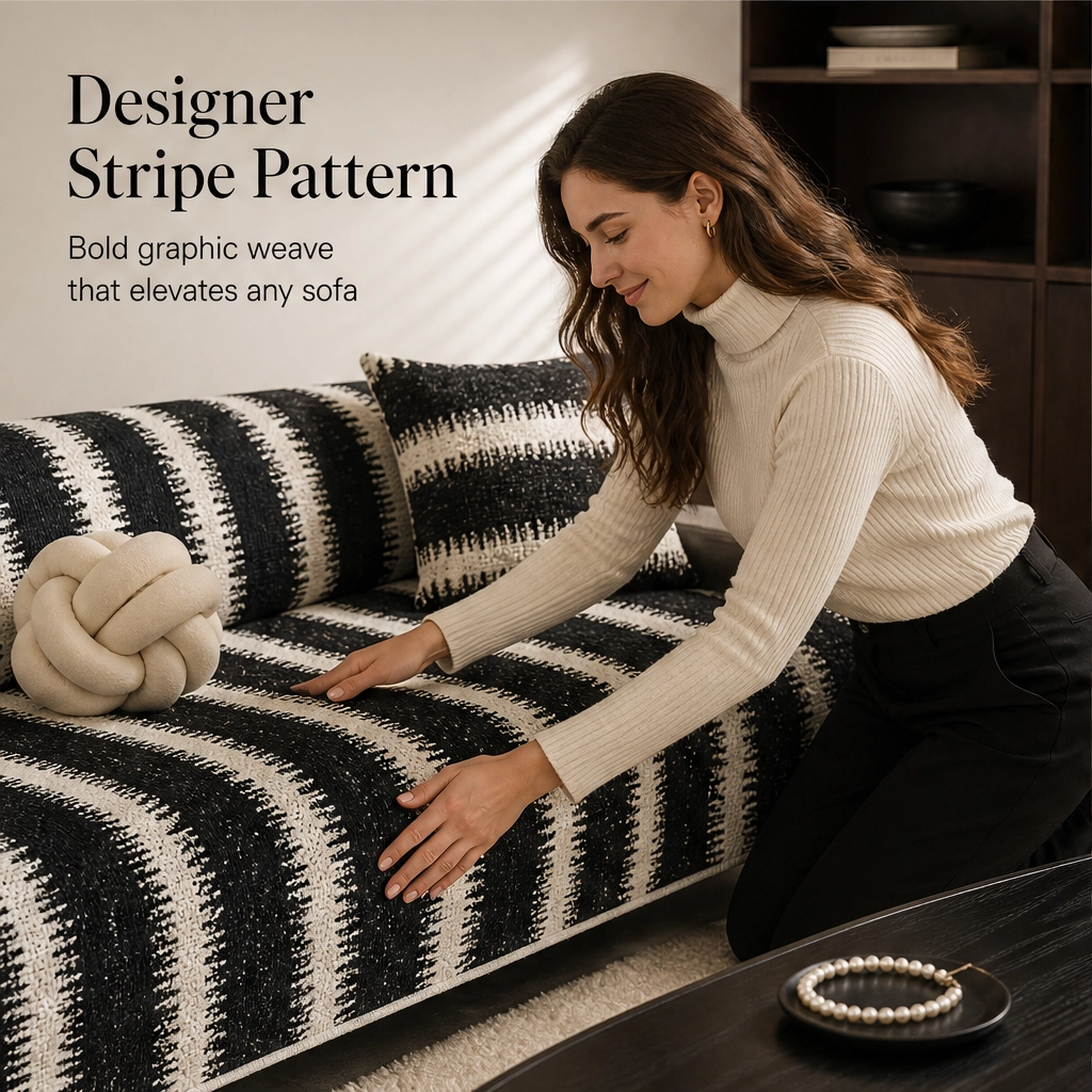 Wovenly – Non-Slip Textured Stripe Sofa Cover & Cushion Cover + 50% OFF