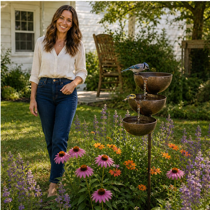 Dewbrook – Rain-Fed 3-Tier Cascading Bird Bath & Garden Water Feature + 50% OFF