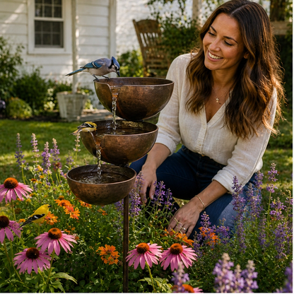 Dewbrook – Rain-Fed 3-Tier Cascading Bird Bath & Garden Water Feature + 50% OFF