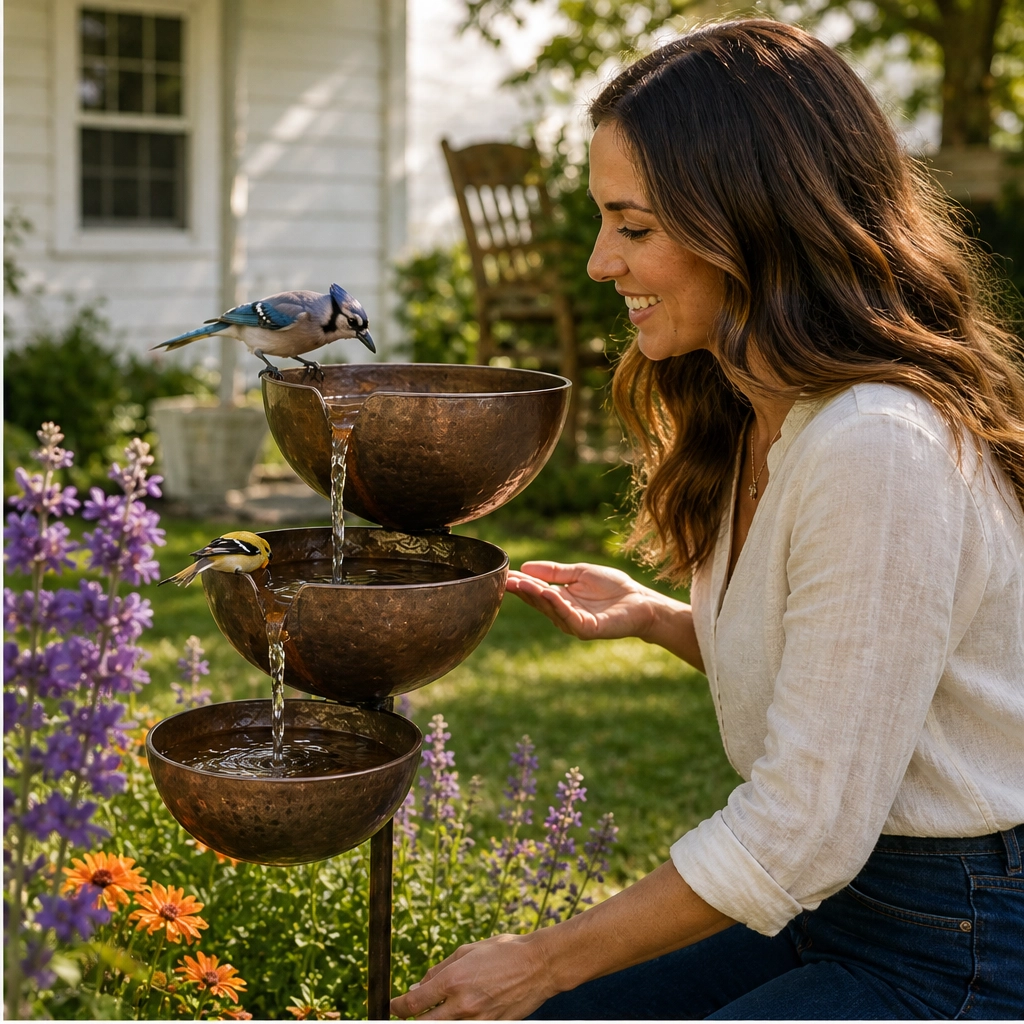 Dewbrook – Rain-Fed 3-Tier Cascading Bird Bath & Garden Water Feature + 50% OFF
