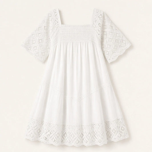 Solmara – Square Neck Smocked Lace Mini Dress + 50% OFF