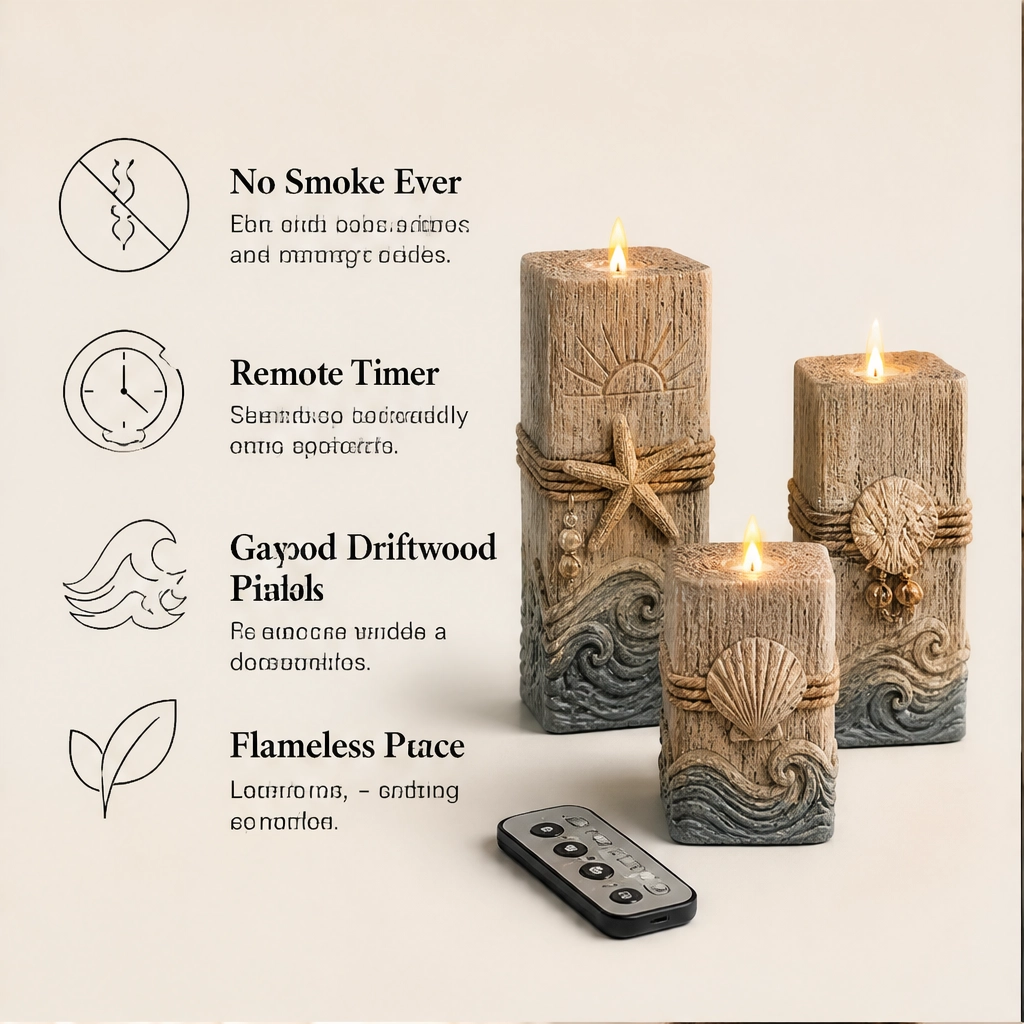 Shorewick – Flameless LED Coastal Candle Set of 3 with Remote & Timer + 50% OFF