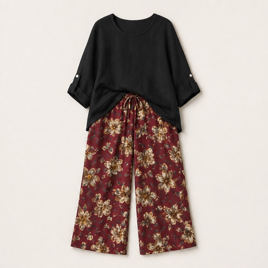Linnora – Breathable Cotton-Linen Two-Piece Set with Wide-Leg Pants + 50% OFF