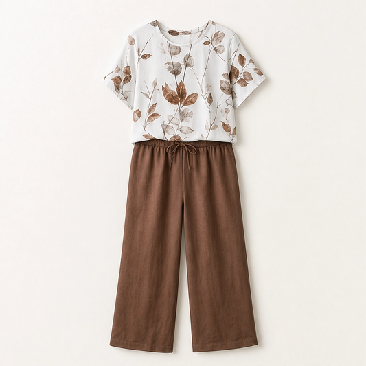Fernelle – Breathable Botanical Two-Piece Lounge Set with Pendant + 50% OFF
