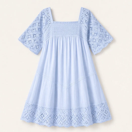 Solmara – Square Neck Smocked Lace Mini Dress + 50% OFF
