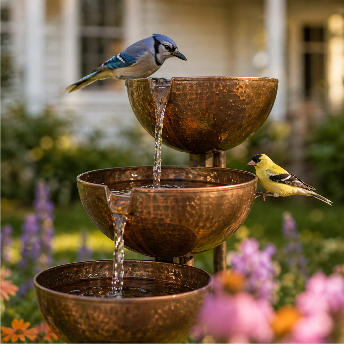 Brimhollow – Rain-Fed 3-Tier Cascading Metal Bird Bath Garden Stake + 50% OFF