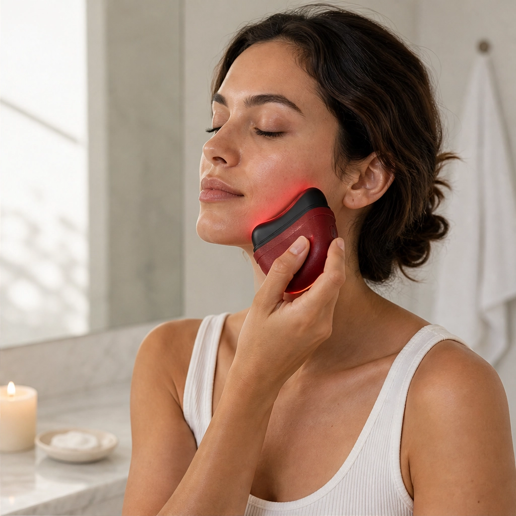 Sōlace™ – Heated Bian-Stone Gua Sha Massager with Red Light & Vibration + 50% OFF