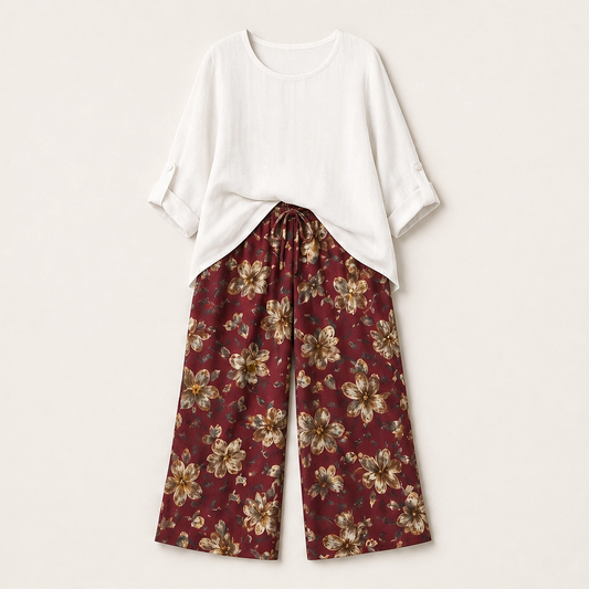 Linnora – Breathable Cotton-Linen Two-Piece Set with Wide-Leg Pants + 50% OFF