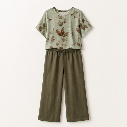 Fernelle – Breathable Botanical Two-Piece Lounge Set with Pendant + 50% OFF