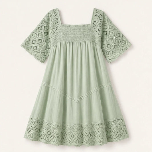 Solmara – Square Neck Smocked Lace Mini Dress + 50% OFF